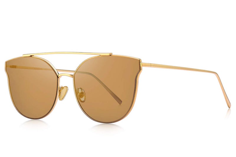 MERRY'S Fashion Women Cat Eye Sunglasses Coating Mirror Lens Sun glasses UV400 S7882 (Brown Mirror, 56) - Image 1